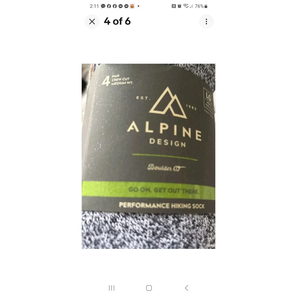 Alpine Design Performance Hiker Hiking Crew Socks - 4 Pack Size Large Men's 9-12